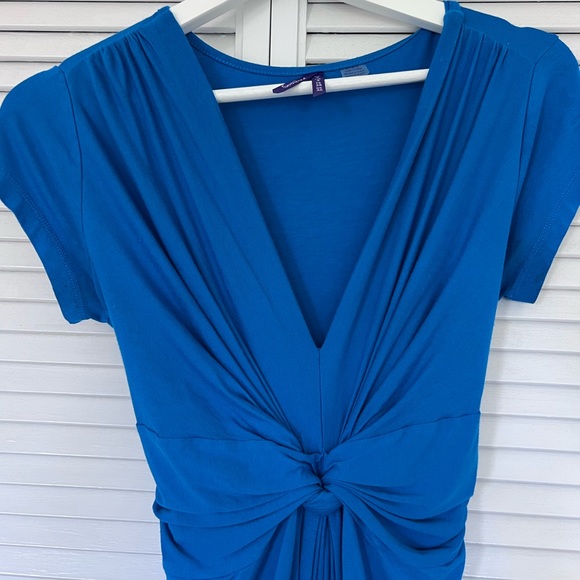 Royal Blue Short-Sleeve Knot Front Maternity Dress - Picture 3 of 5